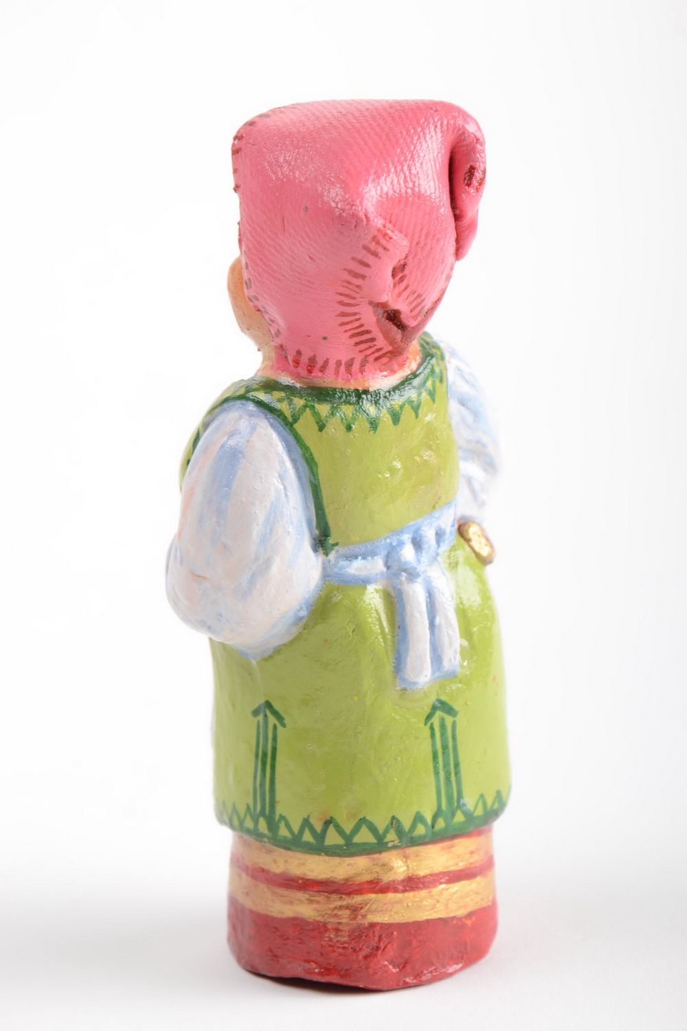 Расписная керамическая статуэтка ручной лепки из гончарной глины Крестьянка фото 4
