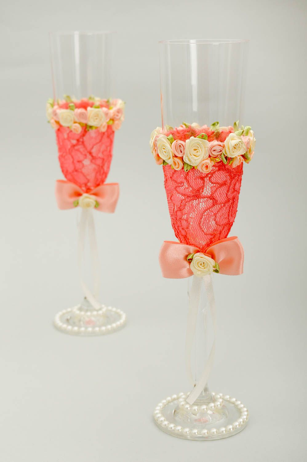 Wedding glasses for bride and groom handmade wedding decor 2 wine glasses photo 2