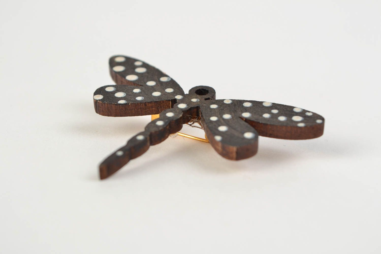 Handmade wooden brooch in the shape of dragonfly painted with acrylics photo 5
