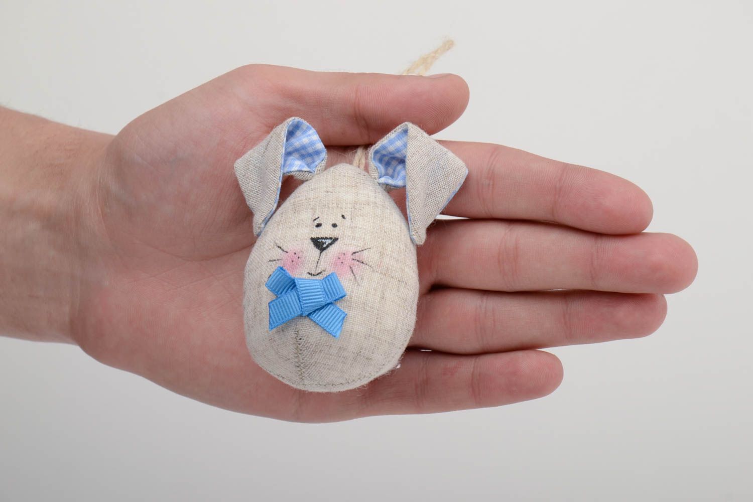 Handmade small soft wall hanging decoration egg rabbit of gray and blue colors photo 5