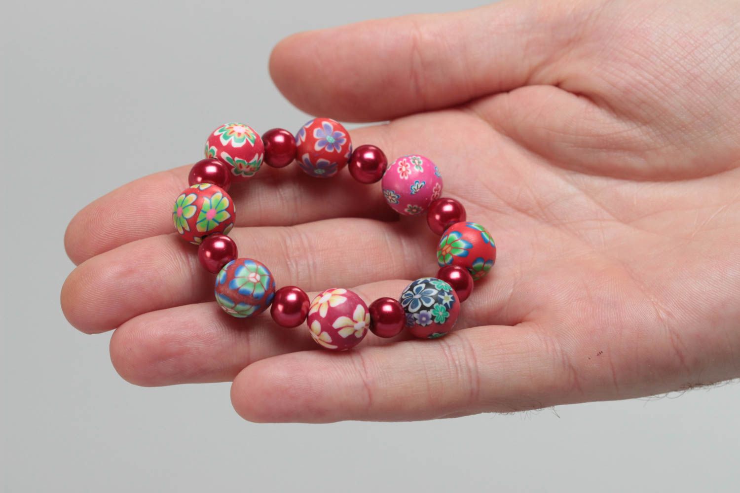 Beautiful children's handmade polymer clay wrist bracelet with beads designer photo 5