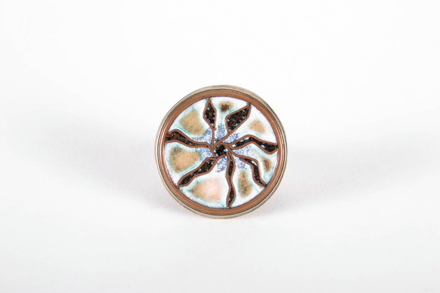 Мельхиоровое кольцо с эмалированной медной пластиной фото 2