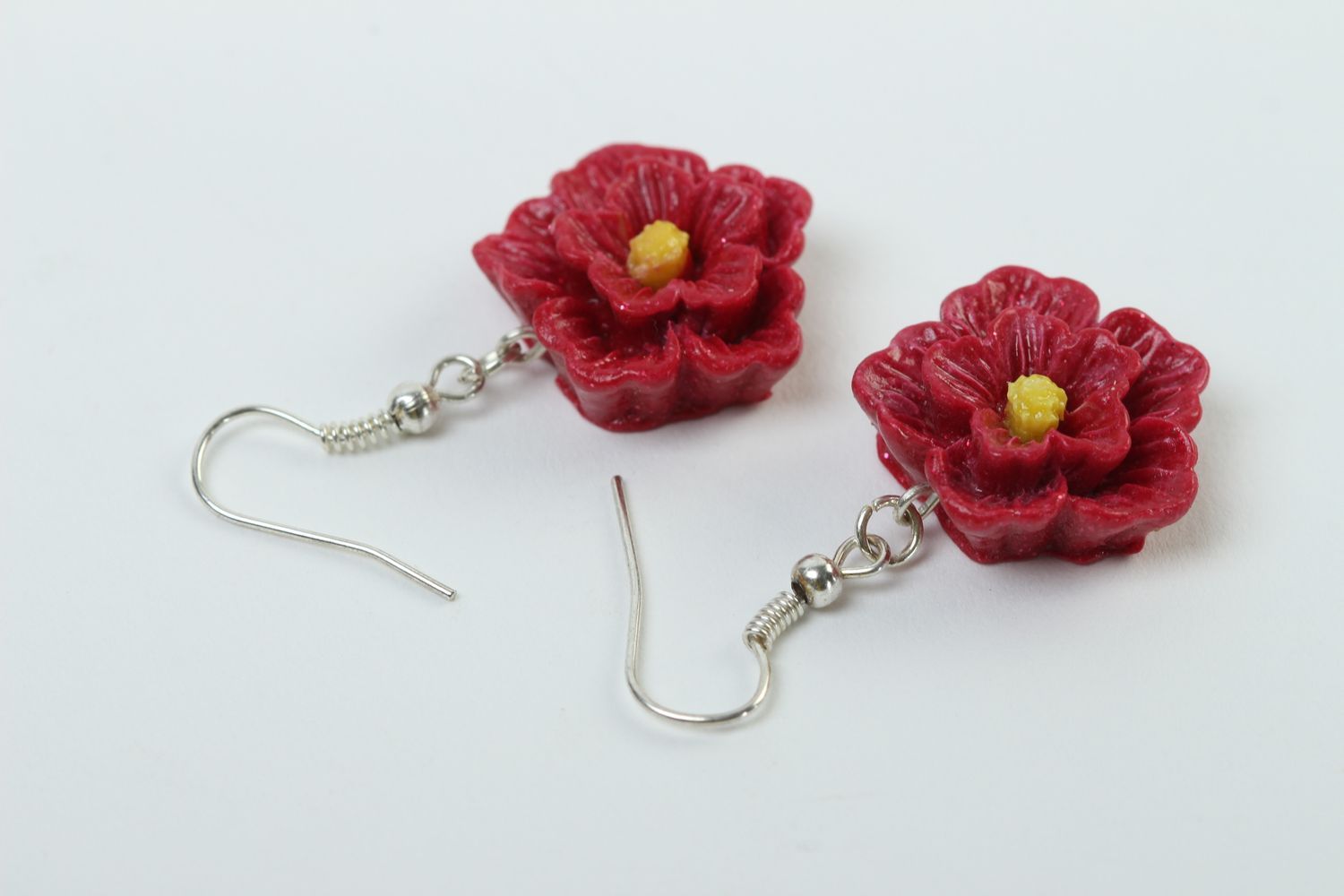 Plastic earrings handmade polymer clay earrings with flowers stylish jewelry photo 4