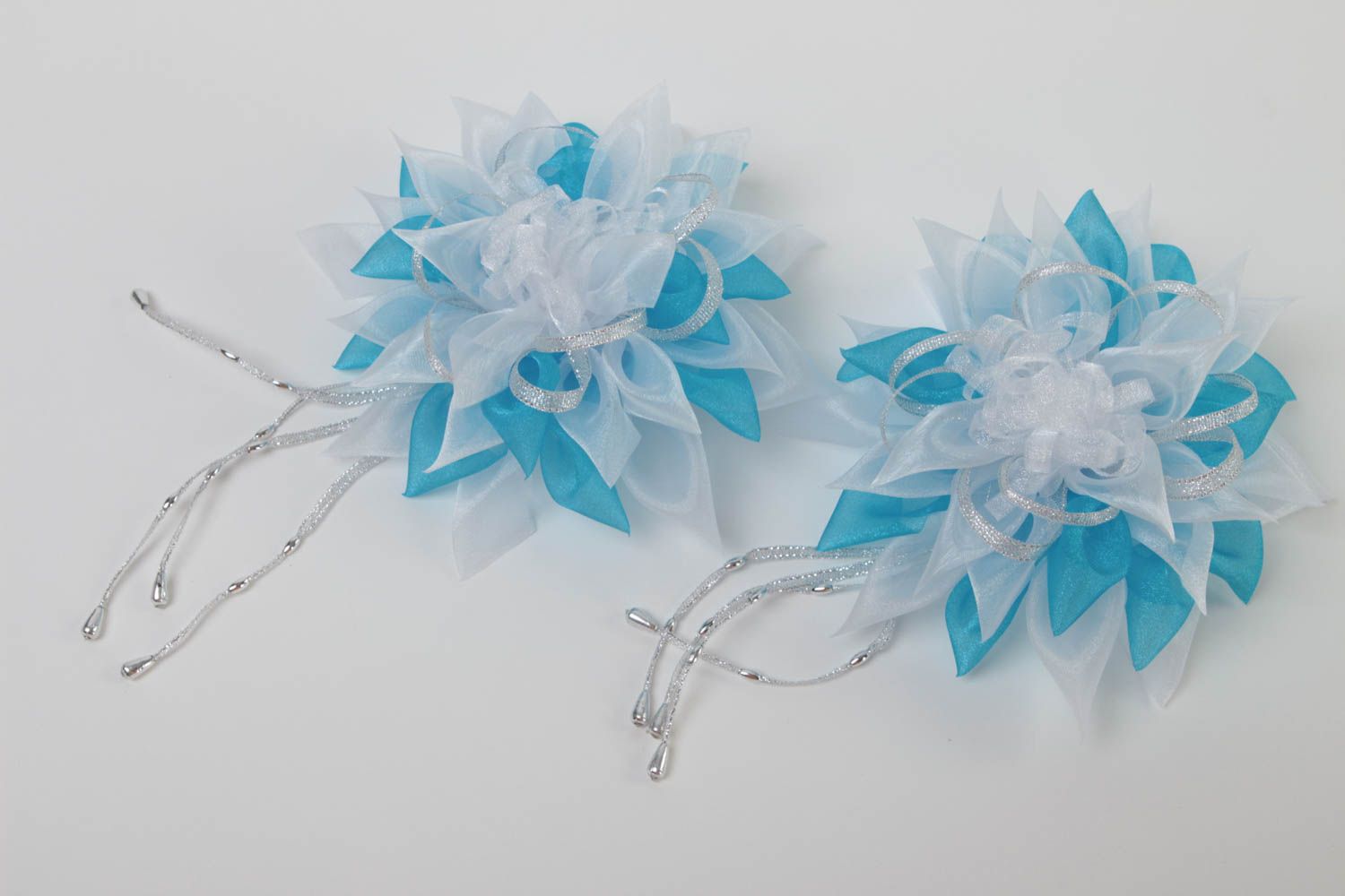 Handmade Haargummis mit Blumen Haarschmuck Set Mode Accessoires 2 Stück blau foto 2