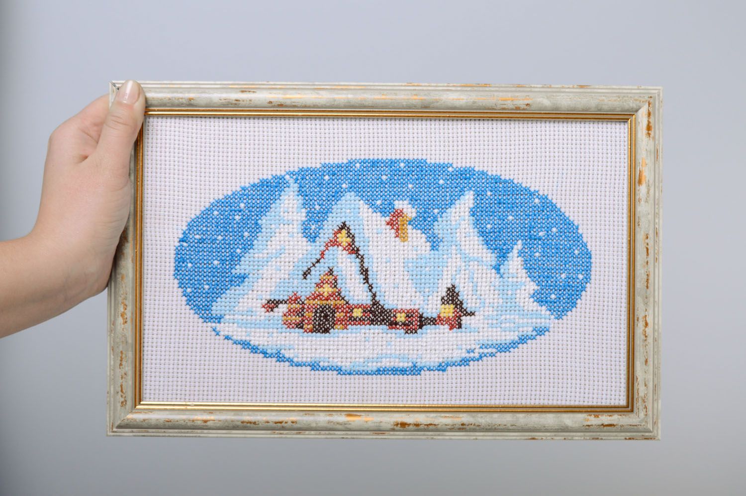 Hand embroidered picture Winter Landscape photo 5