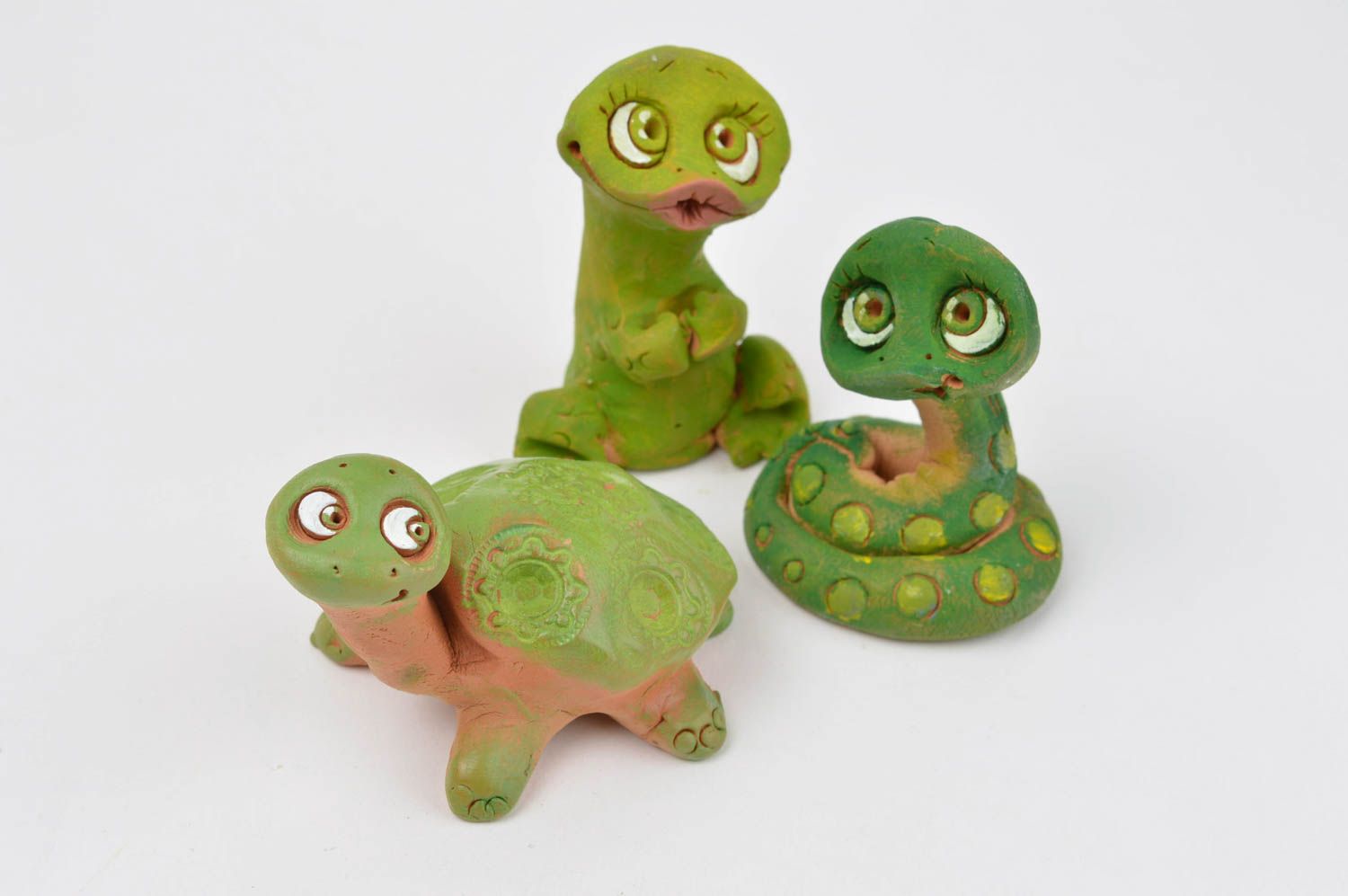 Handmade Figuren Set Tierfiguren aus Ton Deko Ideen Haus 3 Stück Keramik Deko foto 3