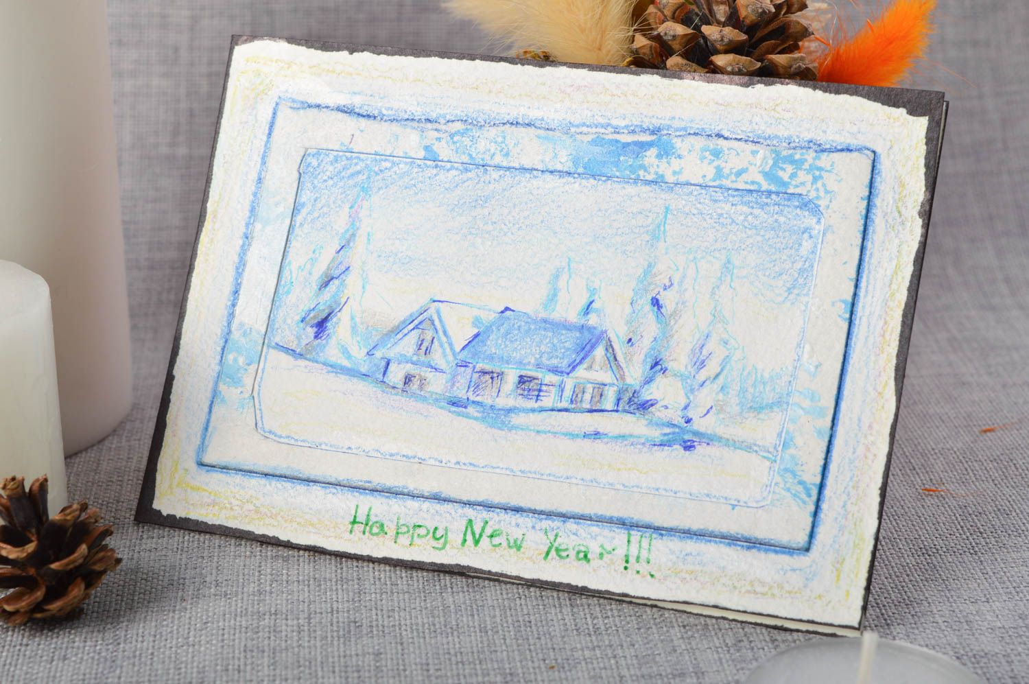 Karte zum Neujahr handgemacht schöne Grusskarte Künstler originell Papier Karte  foto 1