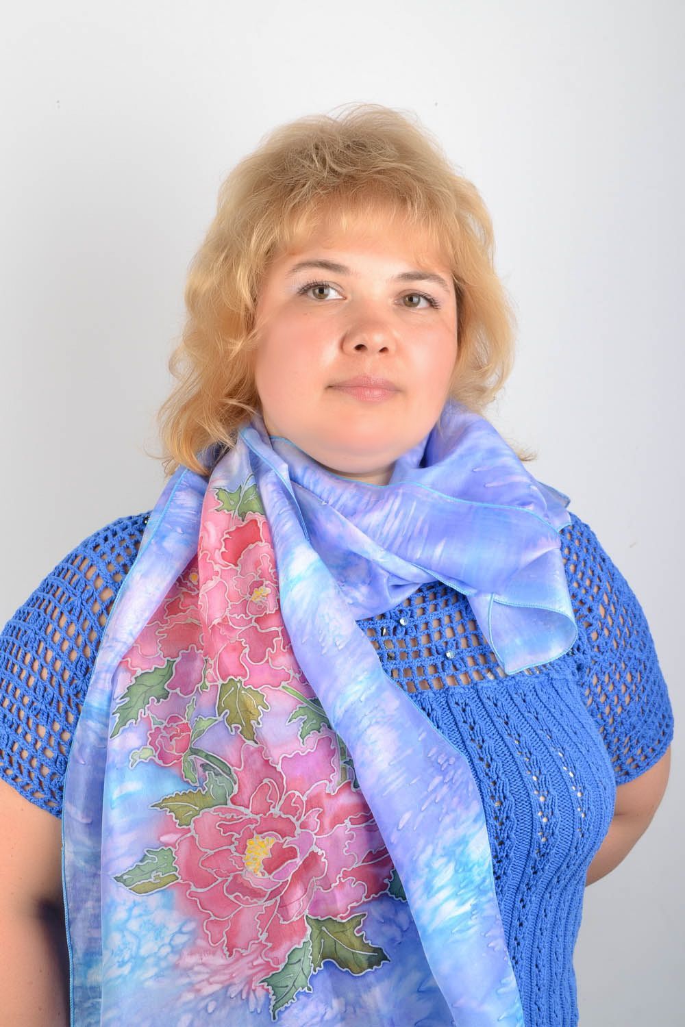 Шелковый шарф Пионы  фото 1