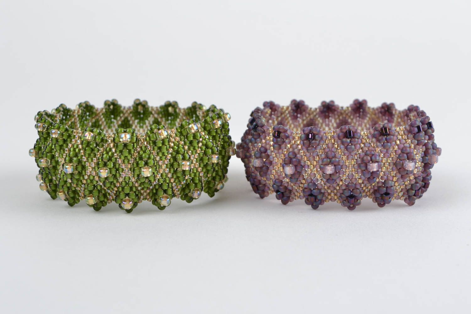 Браслеты из бисера 2 браслеты ручной работы модная бижутерия зеленый и сиреневый фото 3