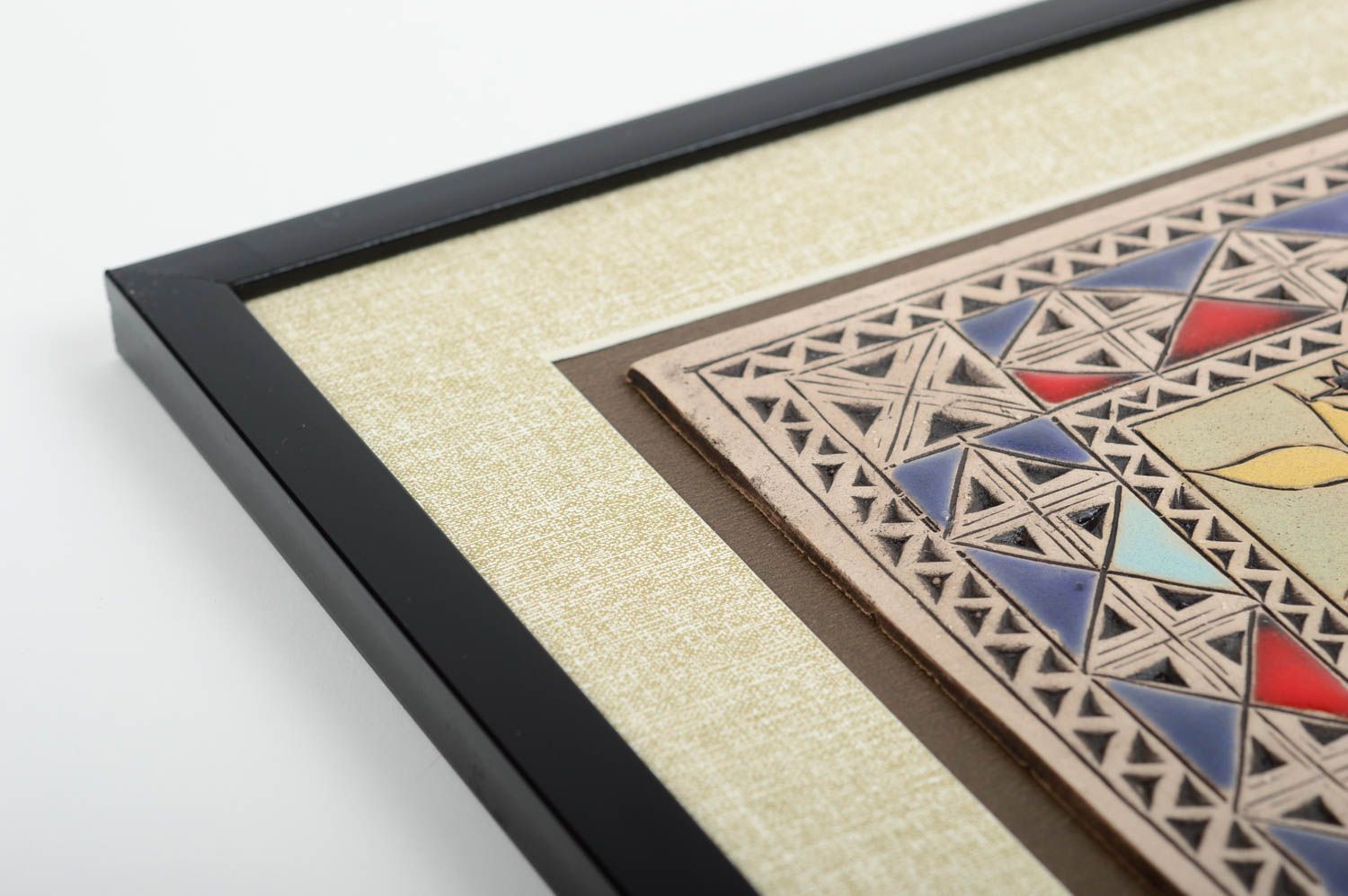 Керамическая плитка в рамке настенный декор ручной работы Дерево с гранатами фото 4