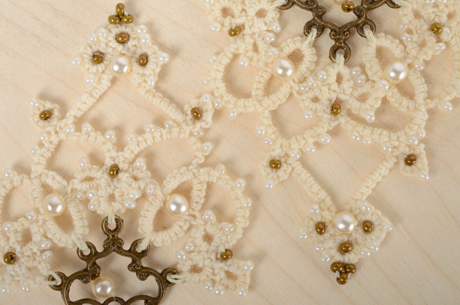Textile earrings made using tatting and ankars techniques photo 2