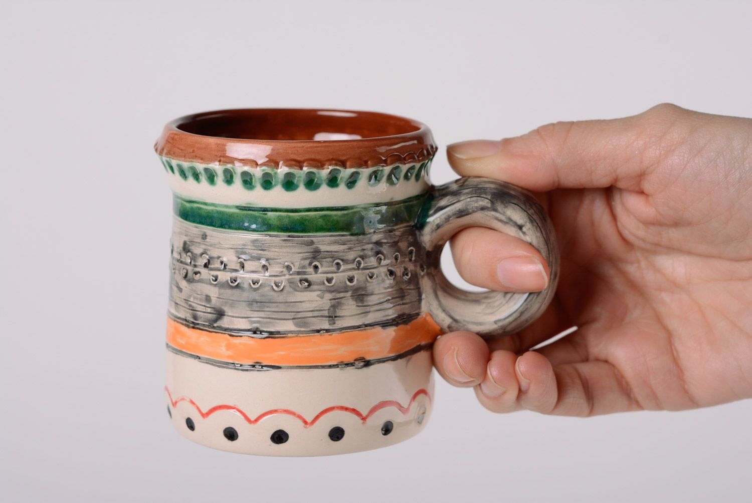 Кружка из глины расписная пищевая для чая и кофе керамика майолика ручной работы фото 5