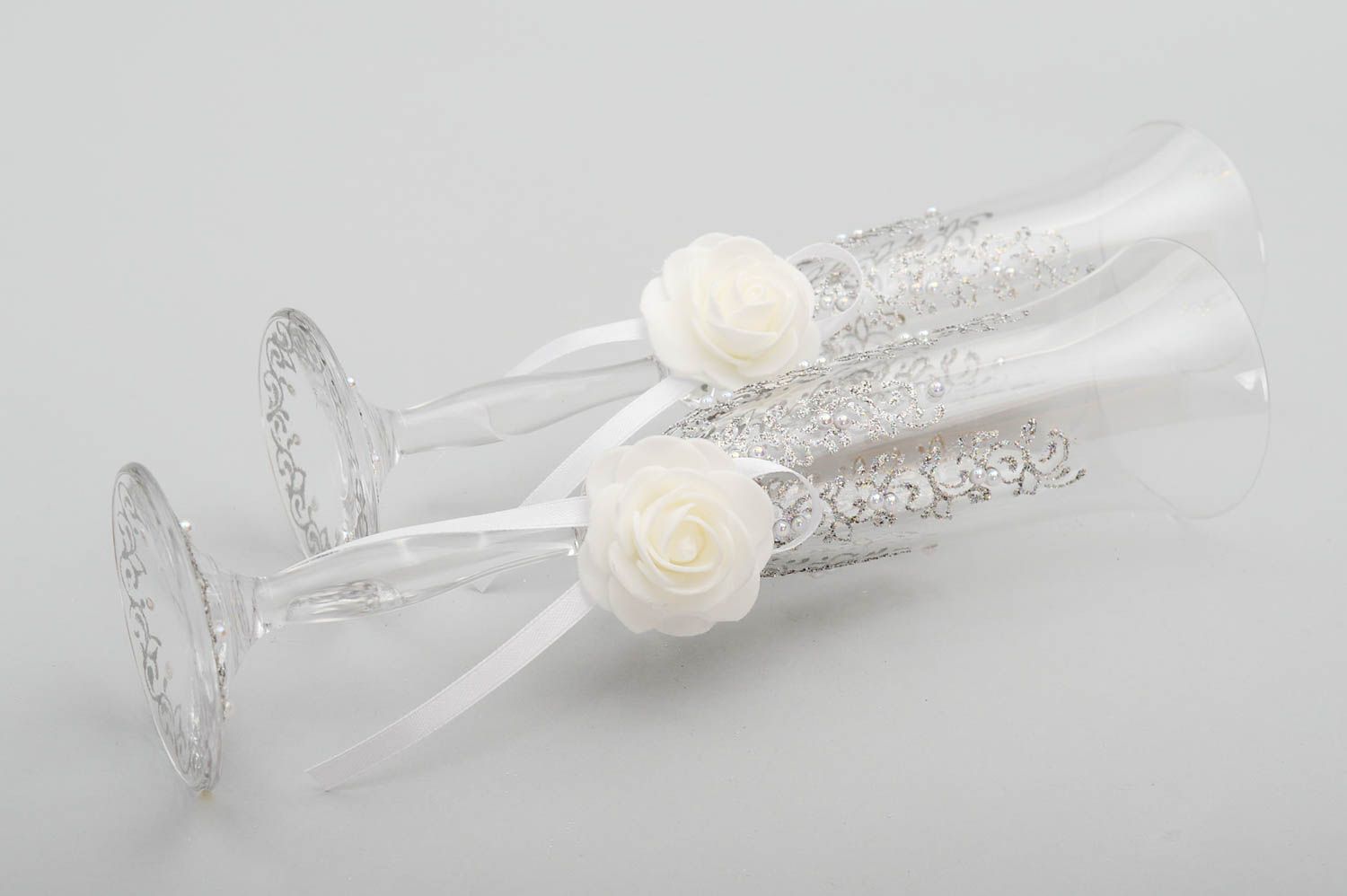 Handmade Gläser Set Geschirr aus Glas Sektgläser zur Hochzeit elegant 2 Stück foto 4