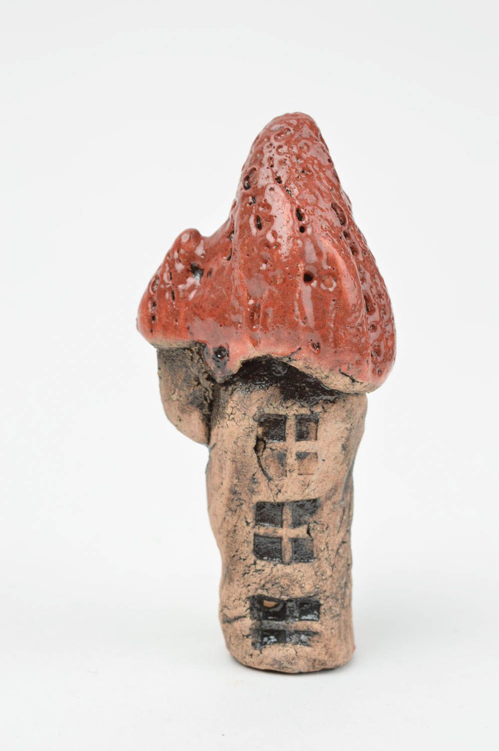 Оригинальный керамический домик миниатюрная статуэтка ручной работы из шамота  фото 2