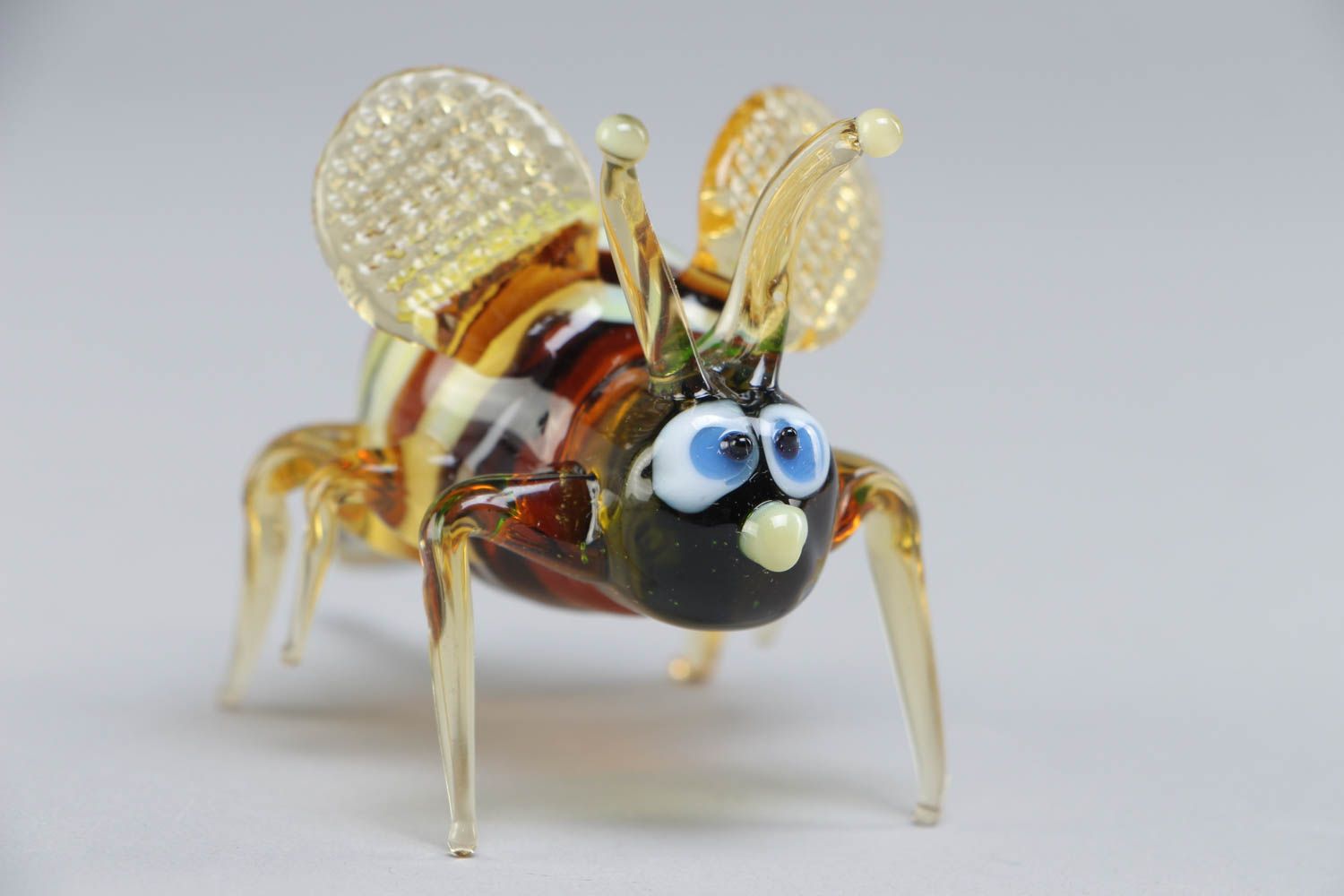 Handmade small colorful lampwork glass figurine of bee for interior decoration photo 3