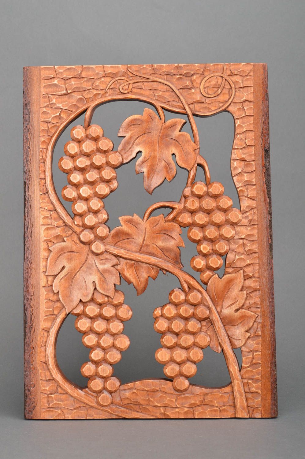 Beautiful unusual handmade carved wall panel in shape of grapes bunches photo 4