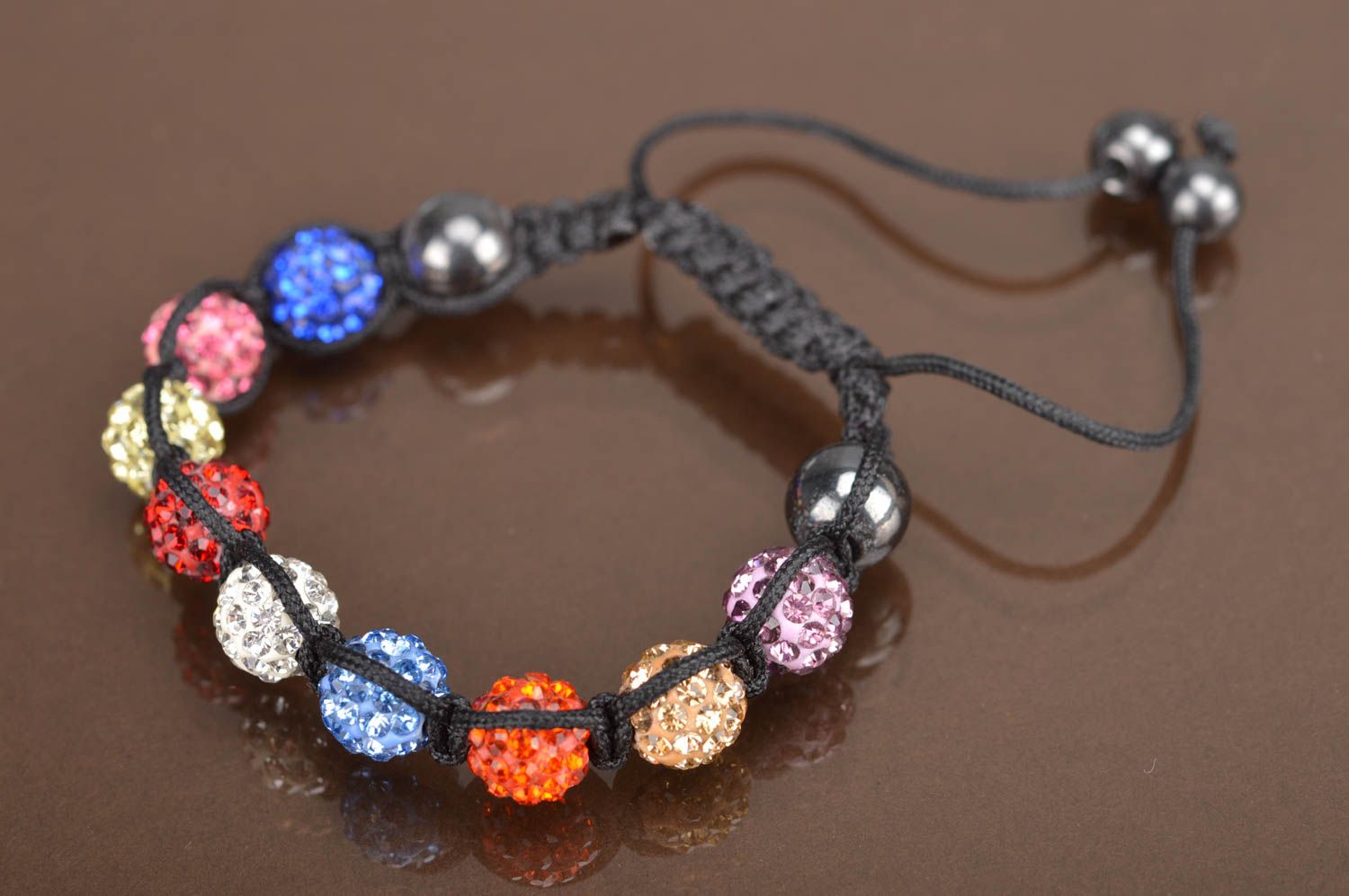 Handmade stylish cute unusual woven colorful bracelet with beads for women photo 2