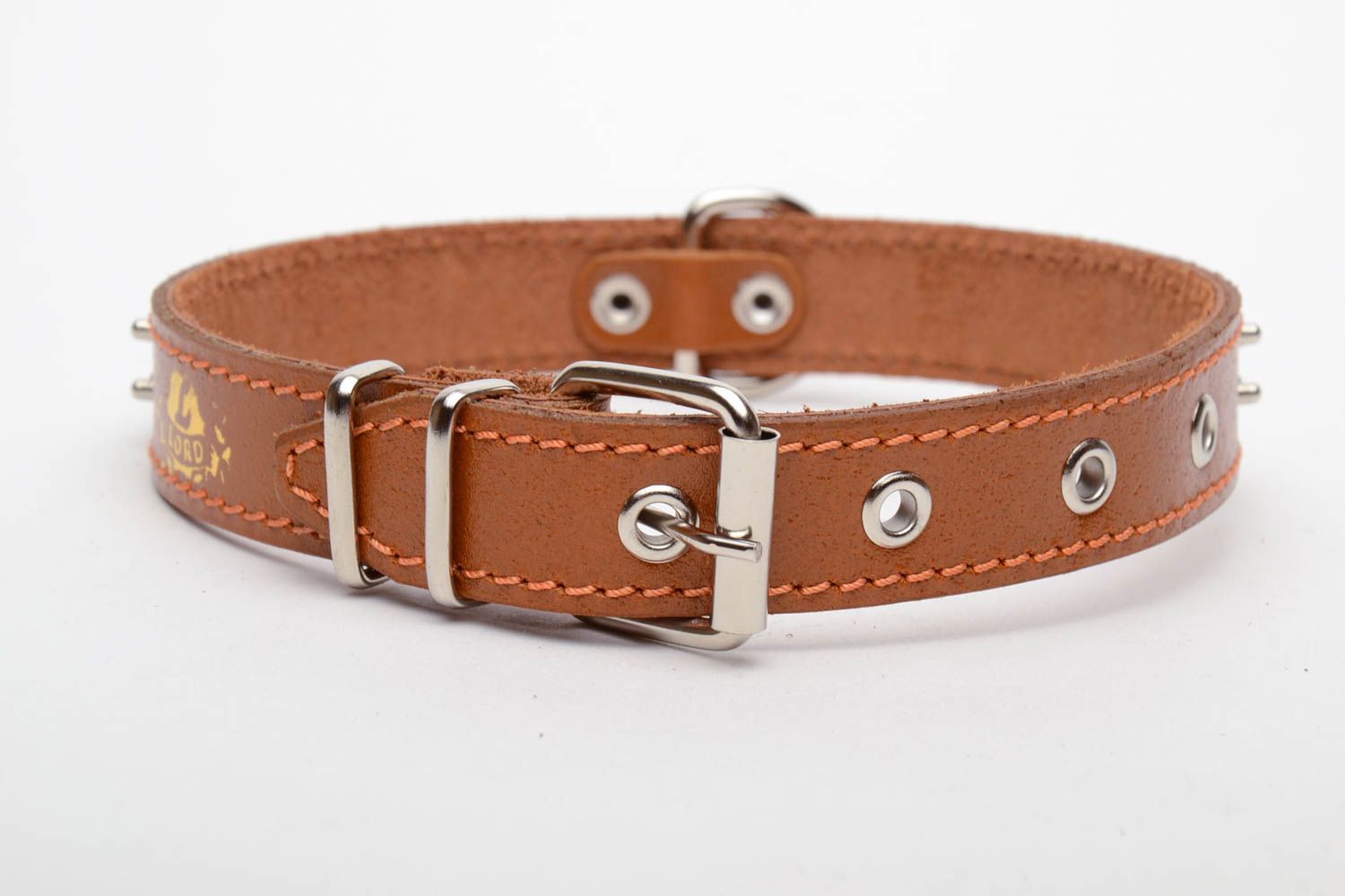 Leather dog collar of brown color photo 2