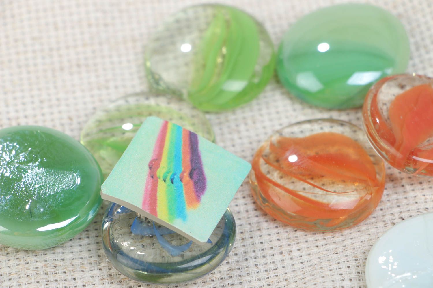 Handcrafted designer square brooch with rainbow made of plastic with metal fittings photo 1