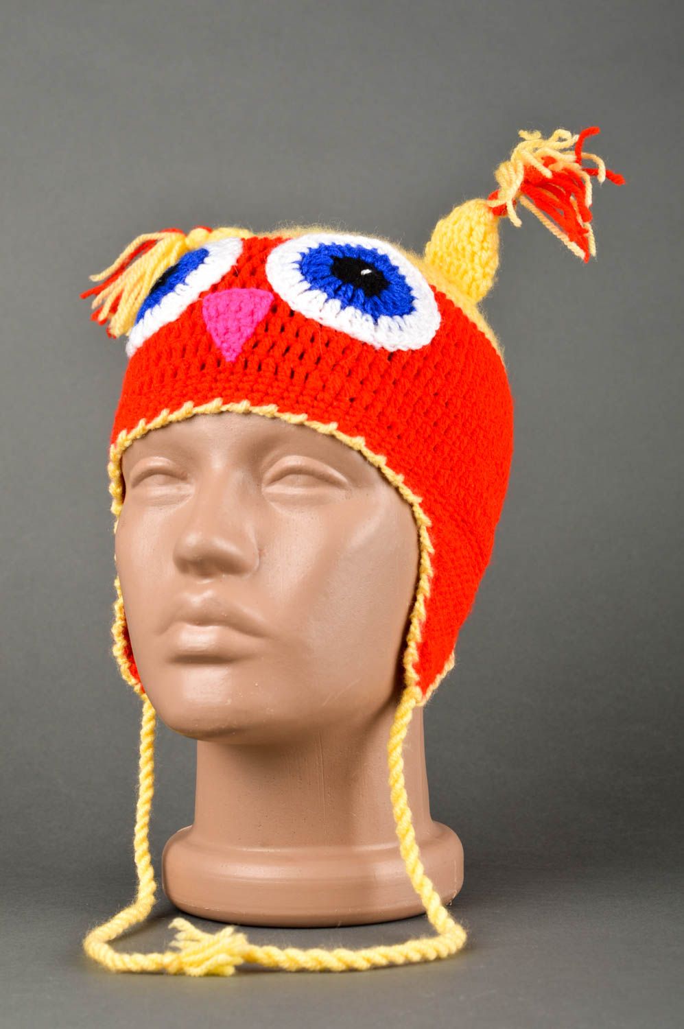 Bunte gestrickte Mütze handmade Eule Mütze modisches Accessoire für Mädchen  foto 1