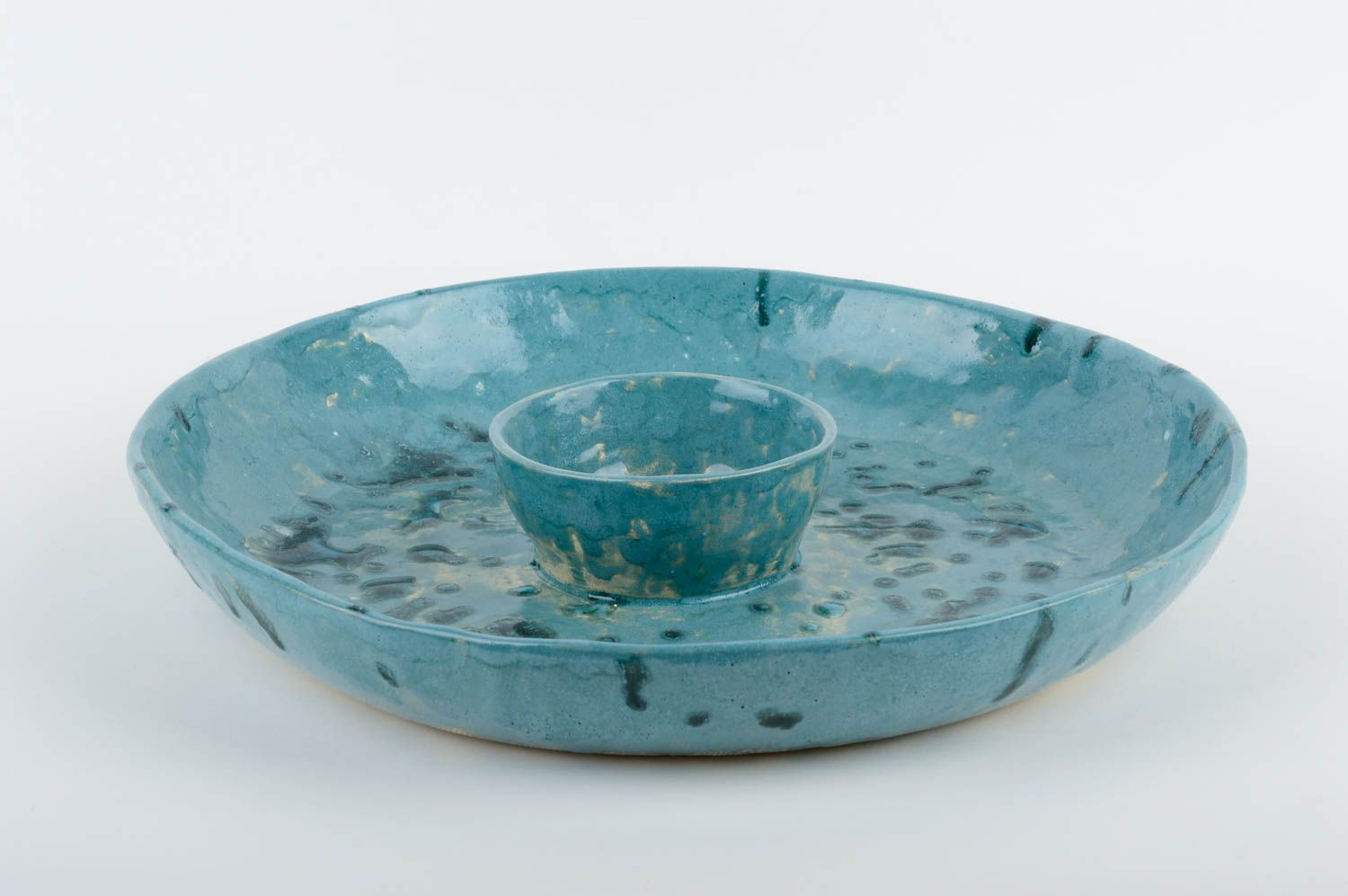 Handmade Keramik Teller bemalt Ton Geschirr Küchen Deko künstlerisch blau foto 1