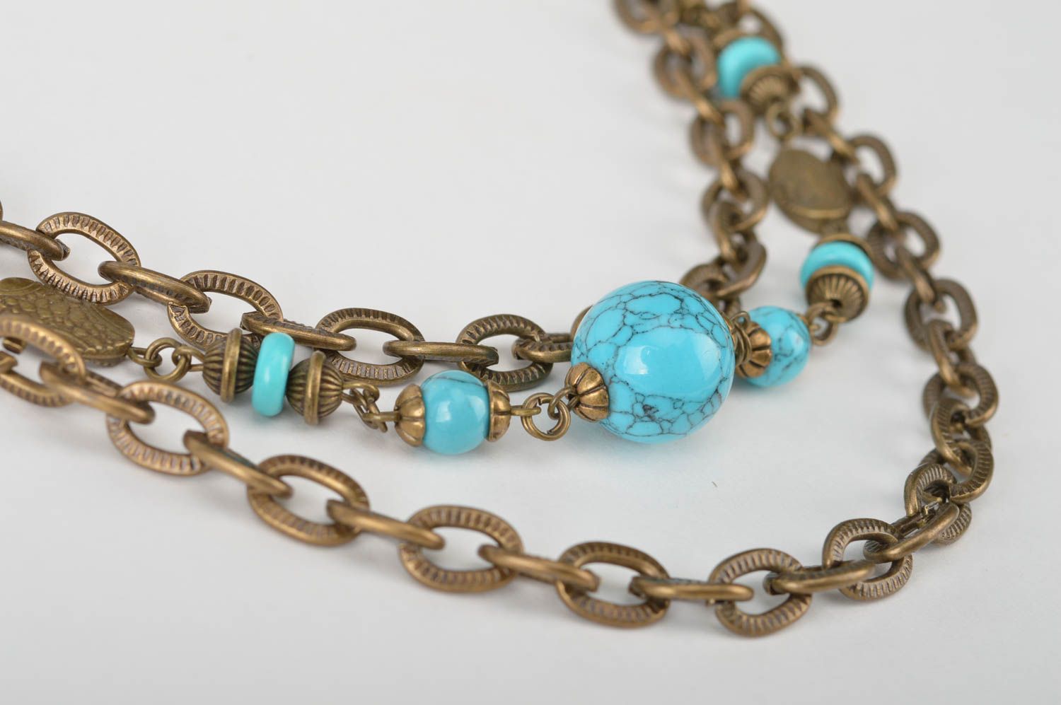Handgemachte Metall Halskette mit Perlen türkisblau an Wildleder Schnur schön foto 5