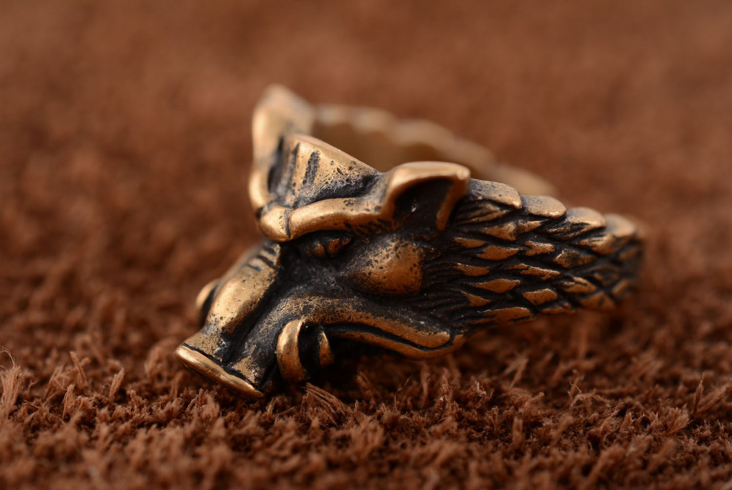Men's ring made of bronze Boar photo 3