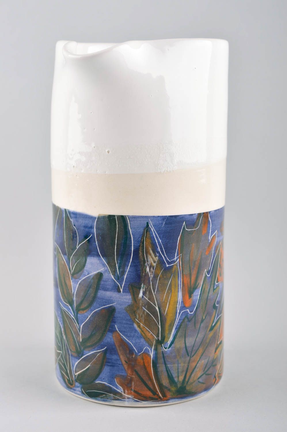 Handmade Keramik Karaffe Küchen Zubehör Krug aus Ton mit Muster bemalt foto 3