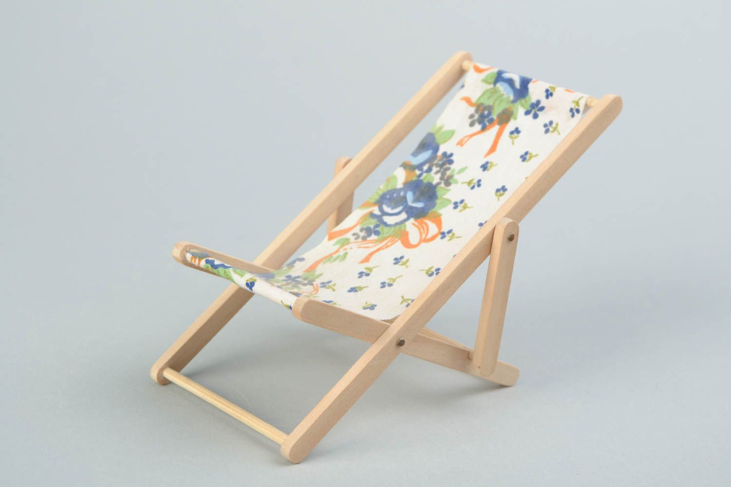Handmade small wooden sling chair with fabric for doll craft blank for painting photo 3