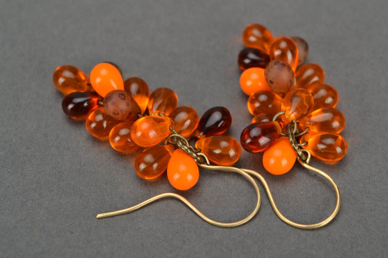 Beautiful orange handmade designer beaded earrings with Czech glass photo 1