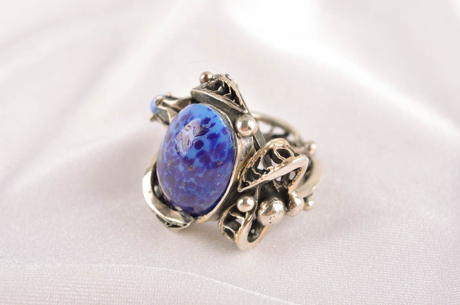 Metall Ring handgeschaffen Ring am Finger stilvoller Damen Modeschmuck blau foto 5