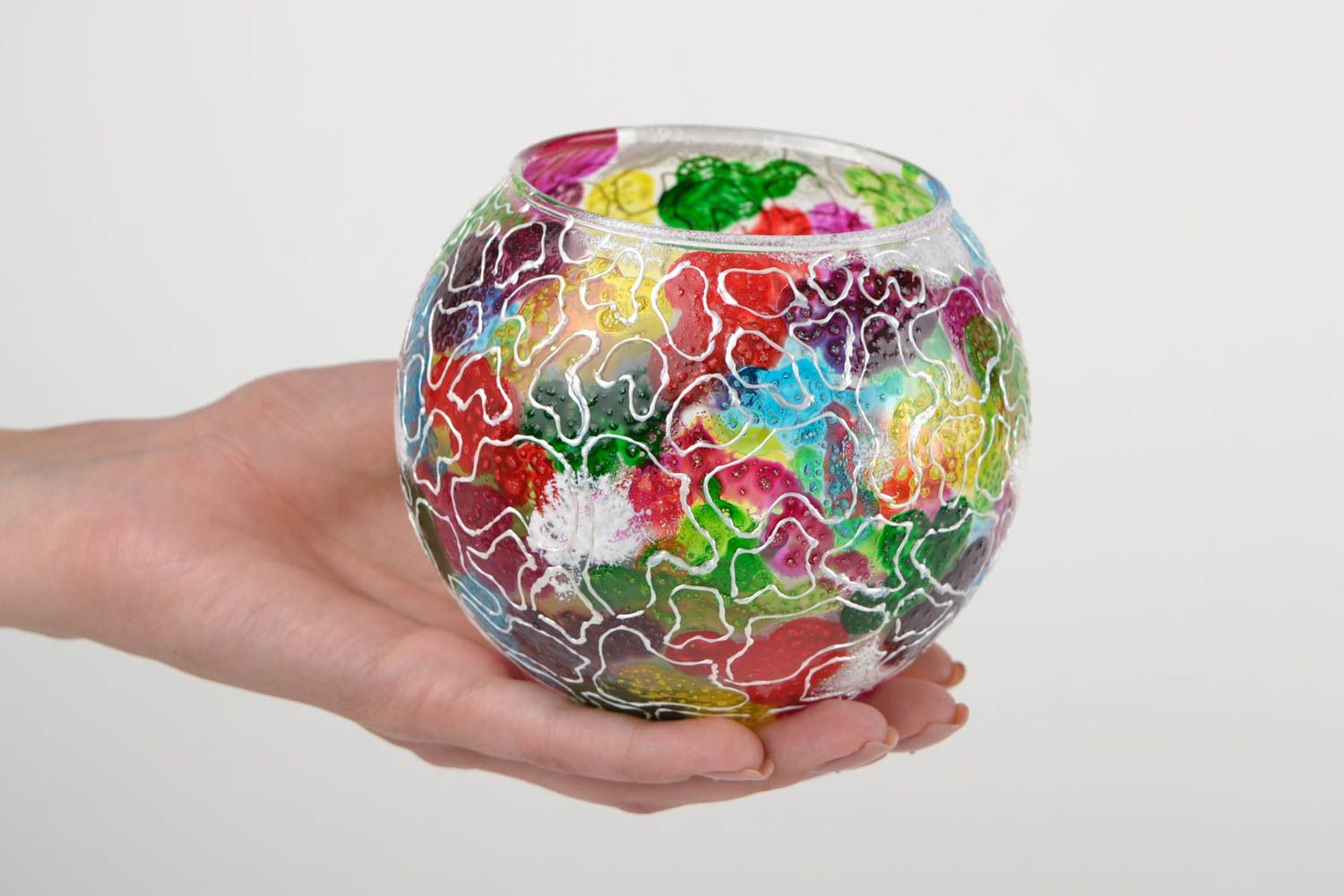 4 inches multicolor ball shape handmade glass vase 15 oz, 0,43 lb photo 2
