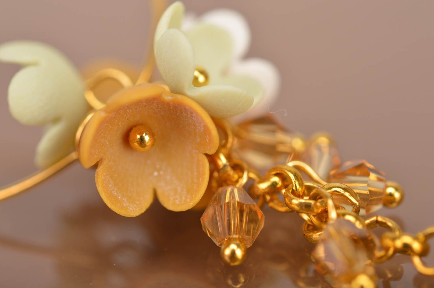 Long handmade polymer clay earrings plastic flower earrings womens jewelry photo 2