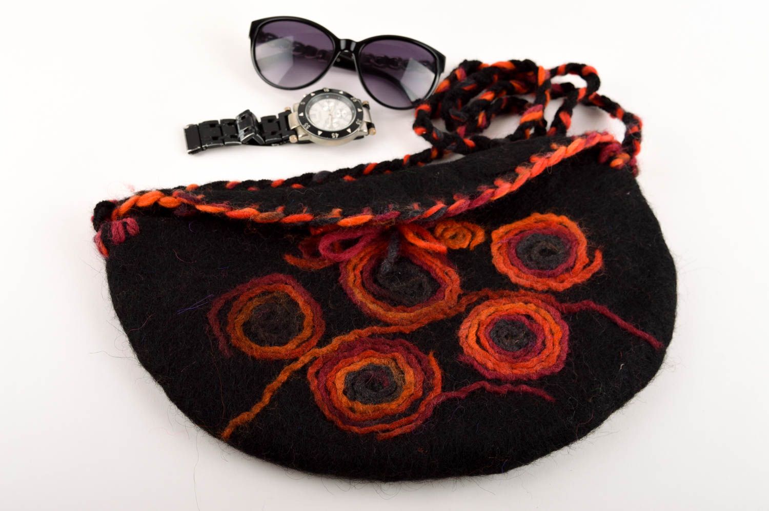 Handgefertigt Damen Tasche Accessoire für Frauen Tasche aus Wolle schwarz foto 2