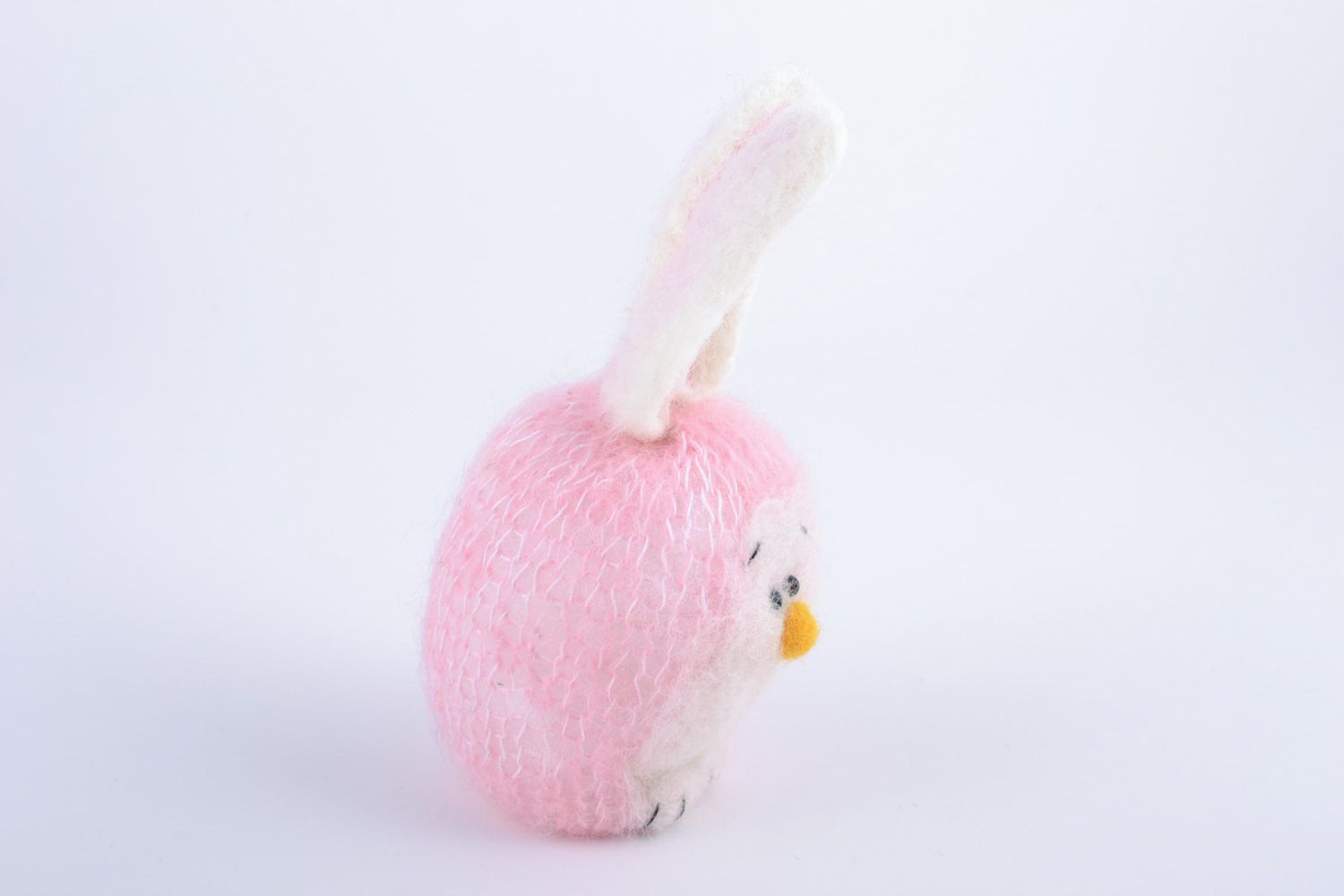 Handmade pink crochet toy long-eared hare with felted elements for children photo 4