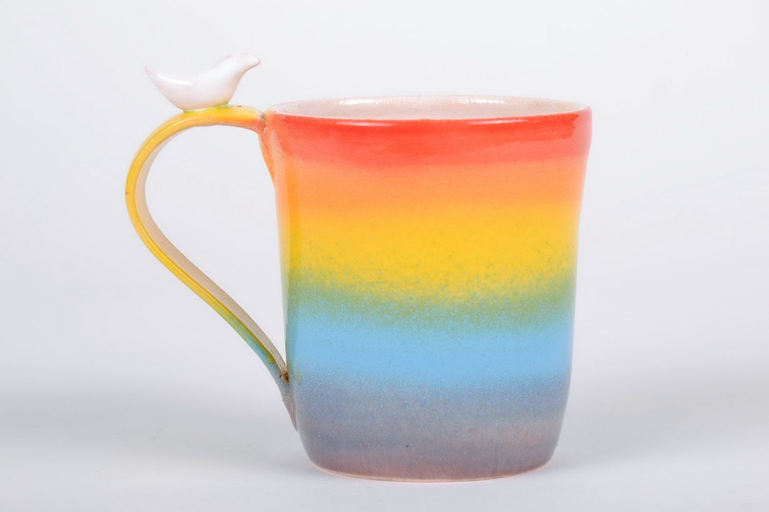 Tall ceramic drinking 10 oz cup with handle and rainbow pattern photo 3