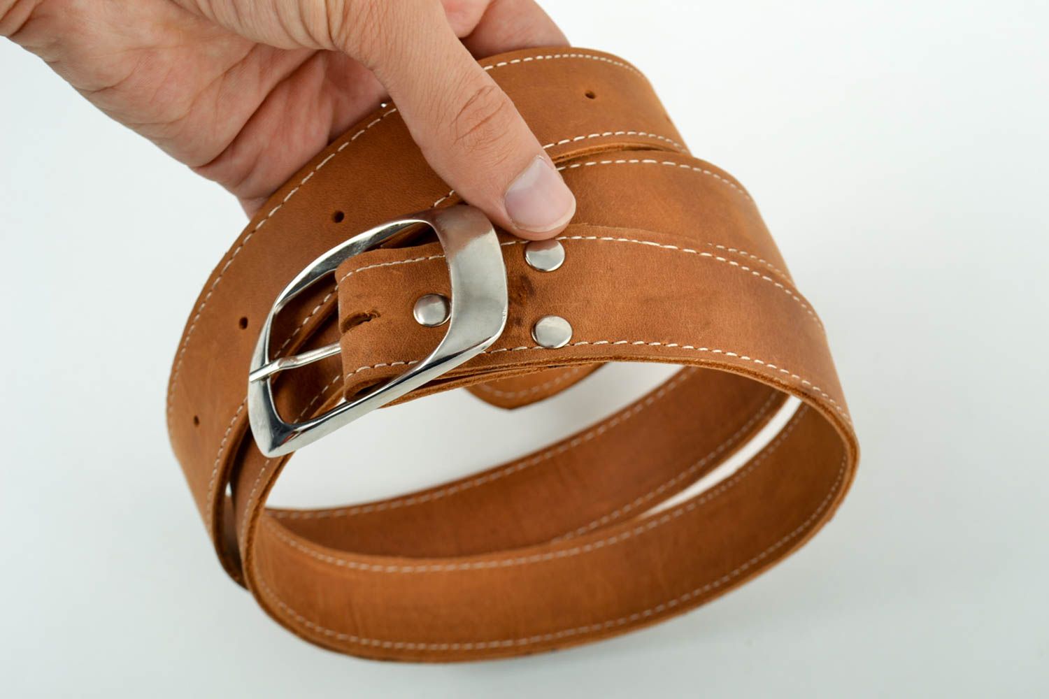 Handmade Gürtel aus Leder Accessoire für Männer Herren Gürtel hellbraun foto 5