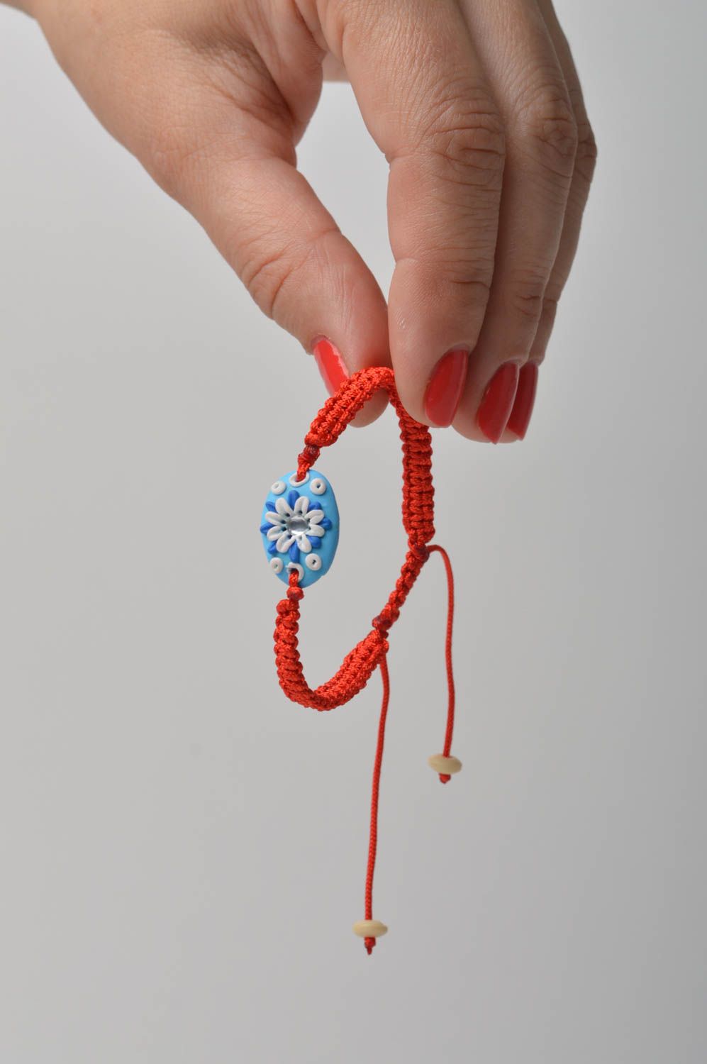 Handmade bracelet unusual jewelry clay bracelet threads accessory gift for girl photo 2