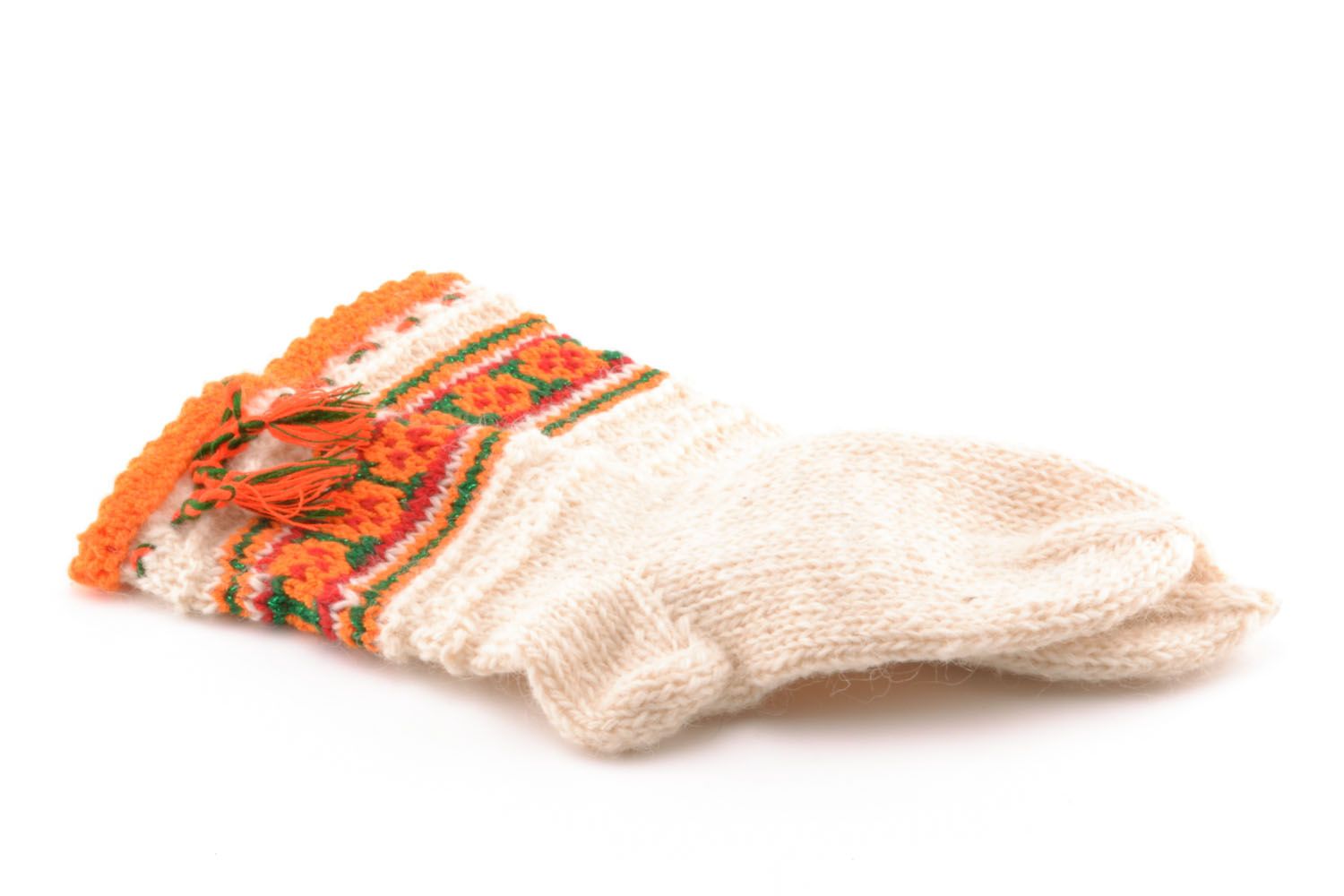 Chaussettes ornementées tricotées en laine naturelle  photo 3