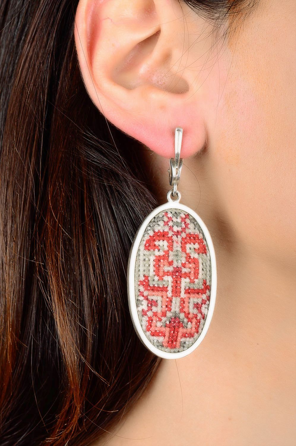 Handmade massive earrings female stylish accessories earrings with embroidery photo 3
