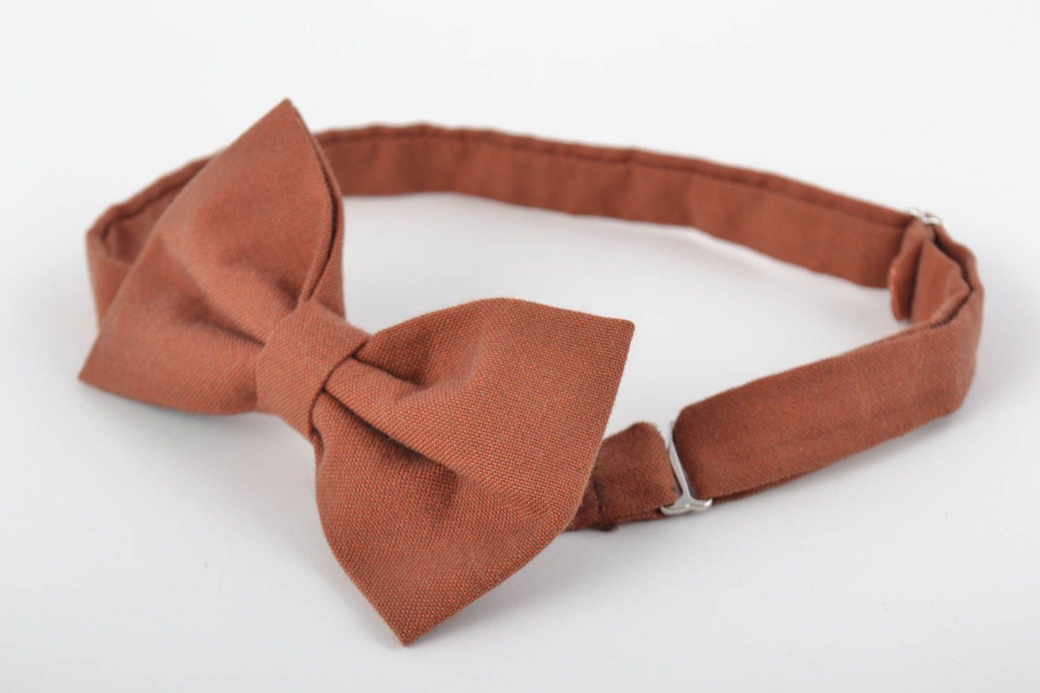 Unusual beautiful handmade designer fabric bow tie of brown color photo 3
