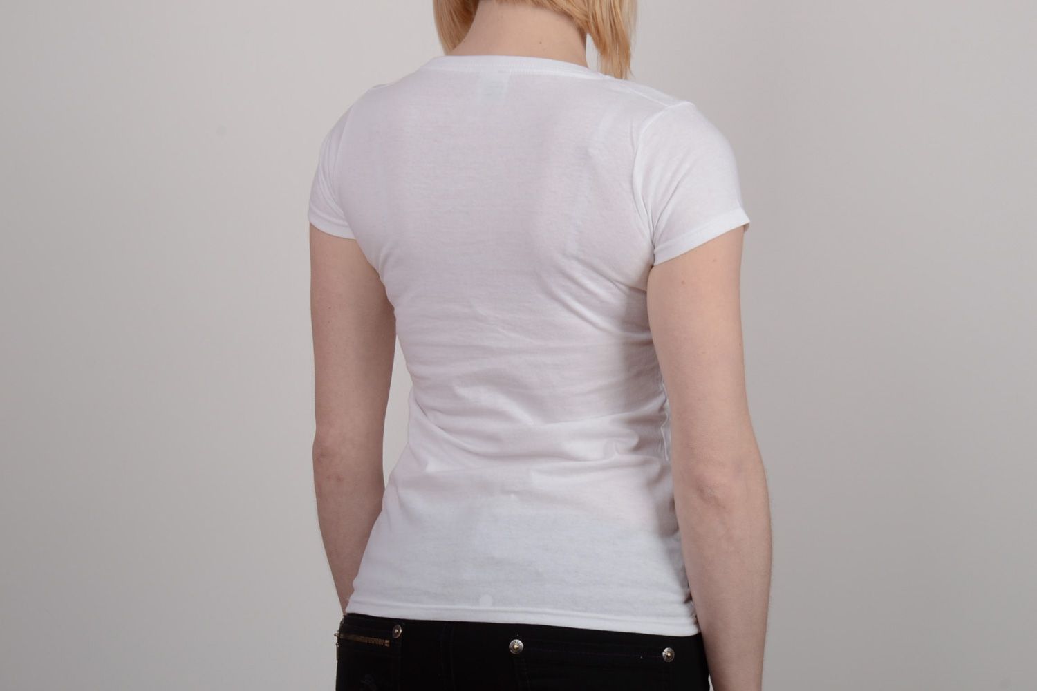 T-shirt pour femme blanc en coton fait main peint à l'acrylique avec renard  photo 5