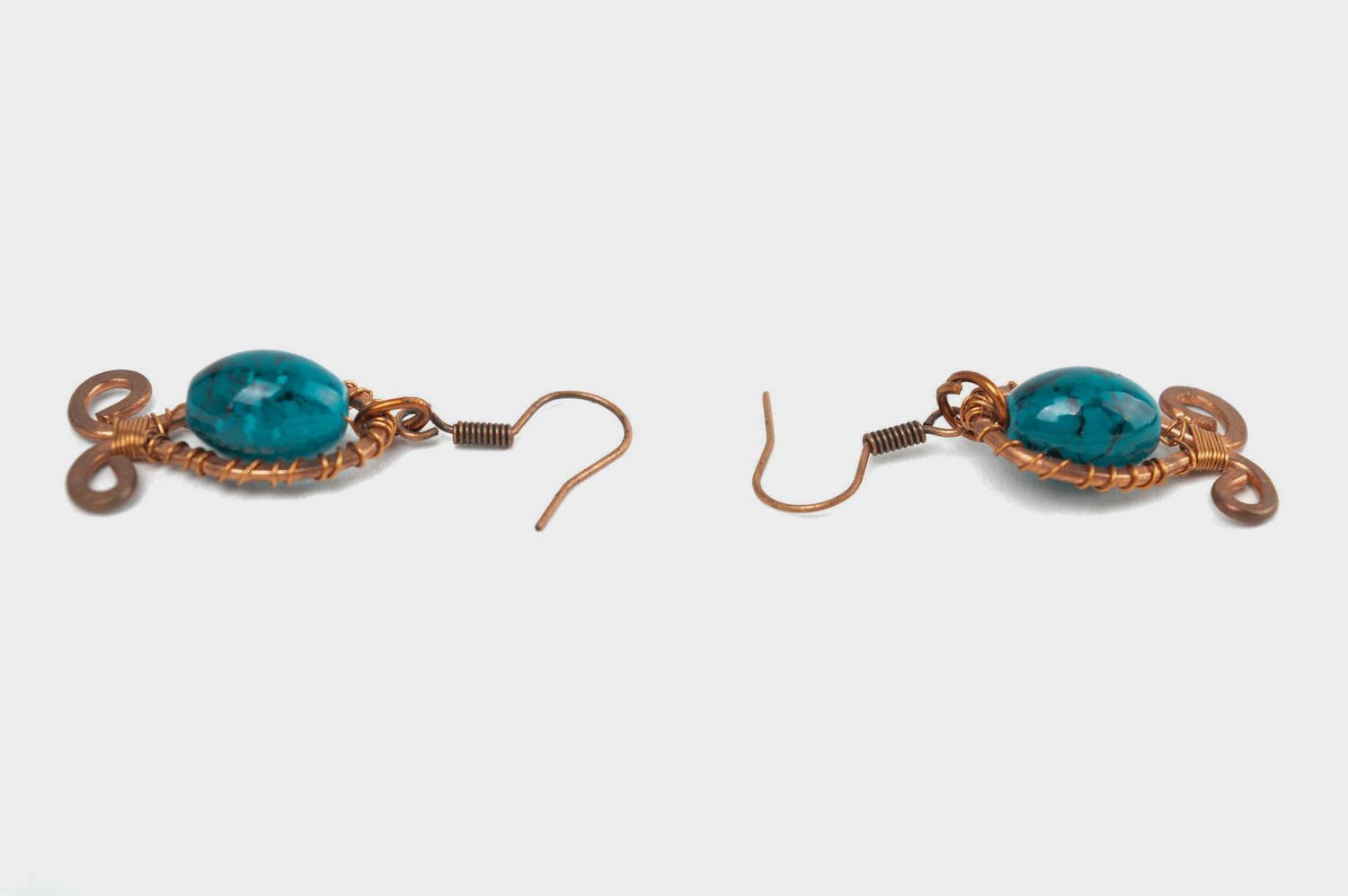 Handmade jewelry copper earrings with beads wire wrap copper earrings water photo 3