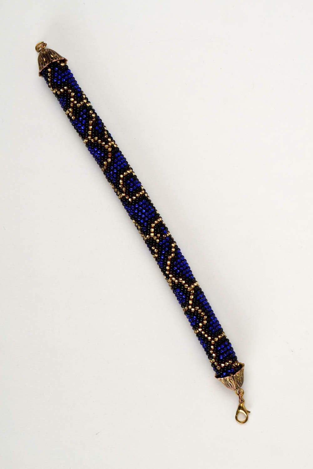 Bracelet perles de rocaille Bijou fait main bleu-doré Cadeau pour femme photo 4