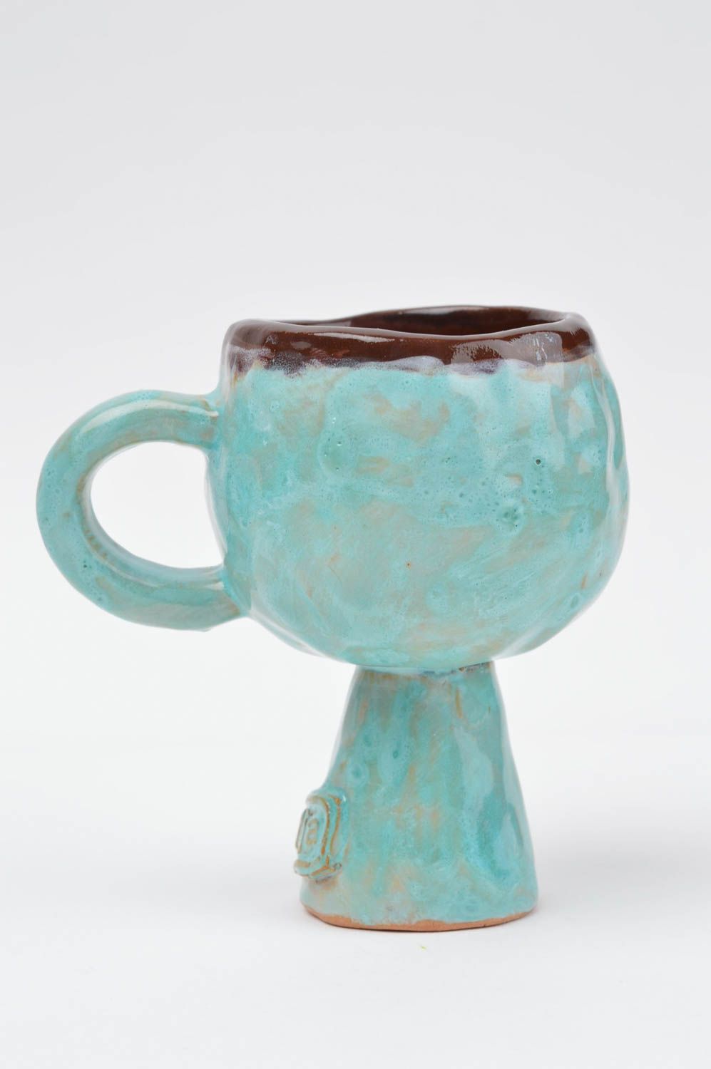 Light blue ceramic coffee cup on the tall stand with handle 0,46 lb photo 2