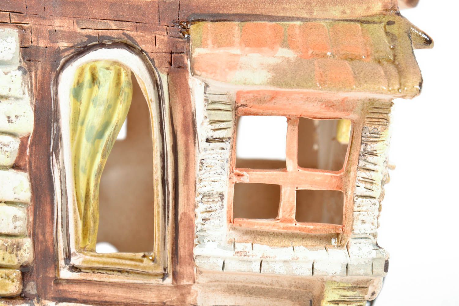 Casetta in ceramica fatta a mano candelaio dipinto portacandele di argilla foto 2