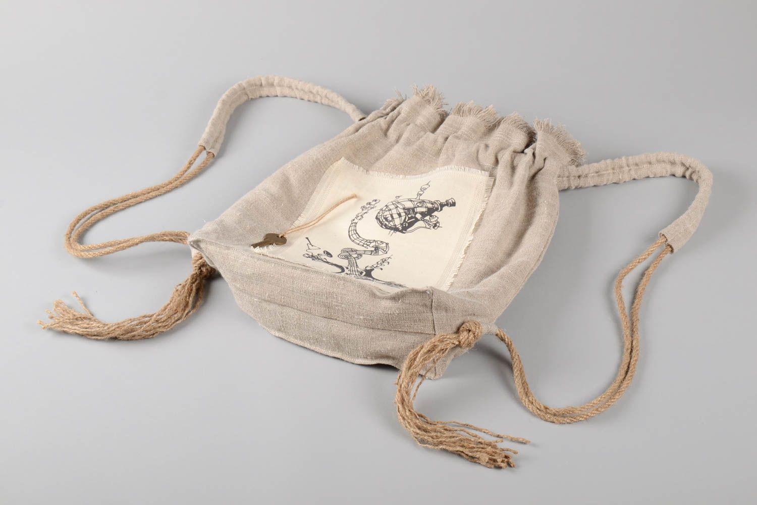 Mochila de tela hecha a mano mochila de moda bolso de lino accesorio para mujer  foto 1