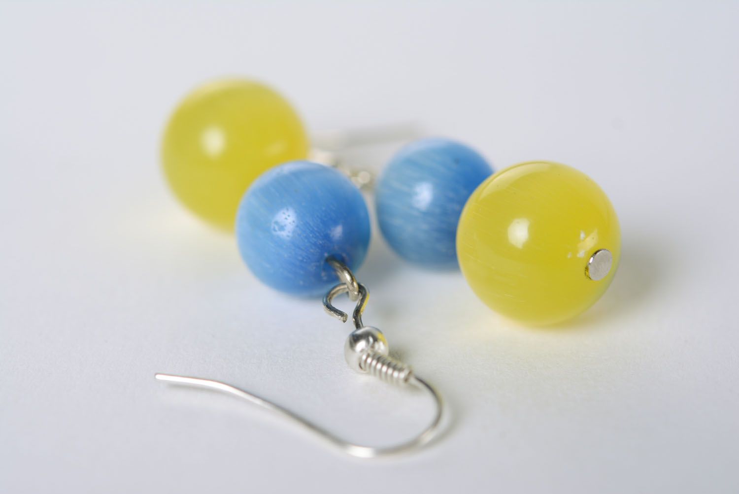 Желто-голубые серьги с натуральными камнями фото 5