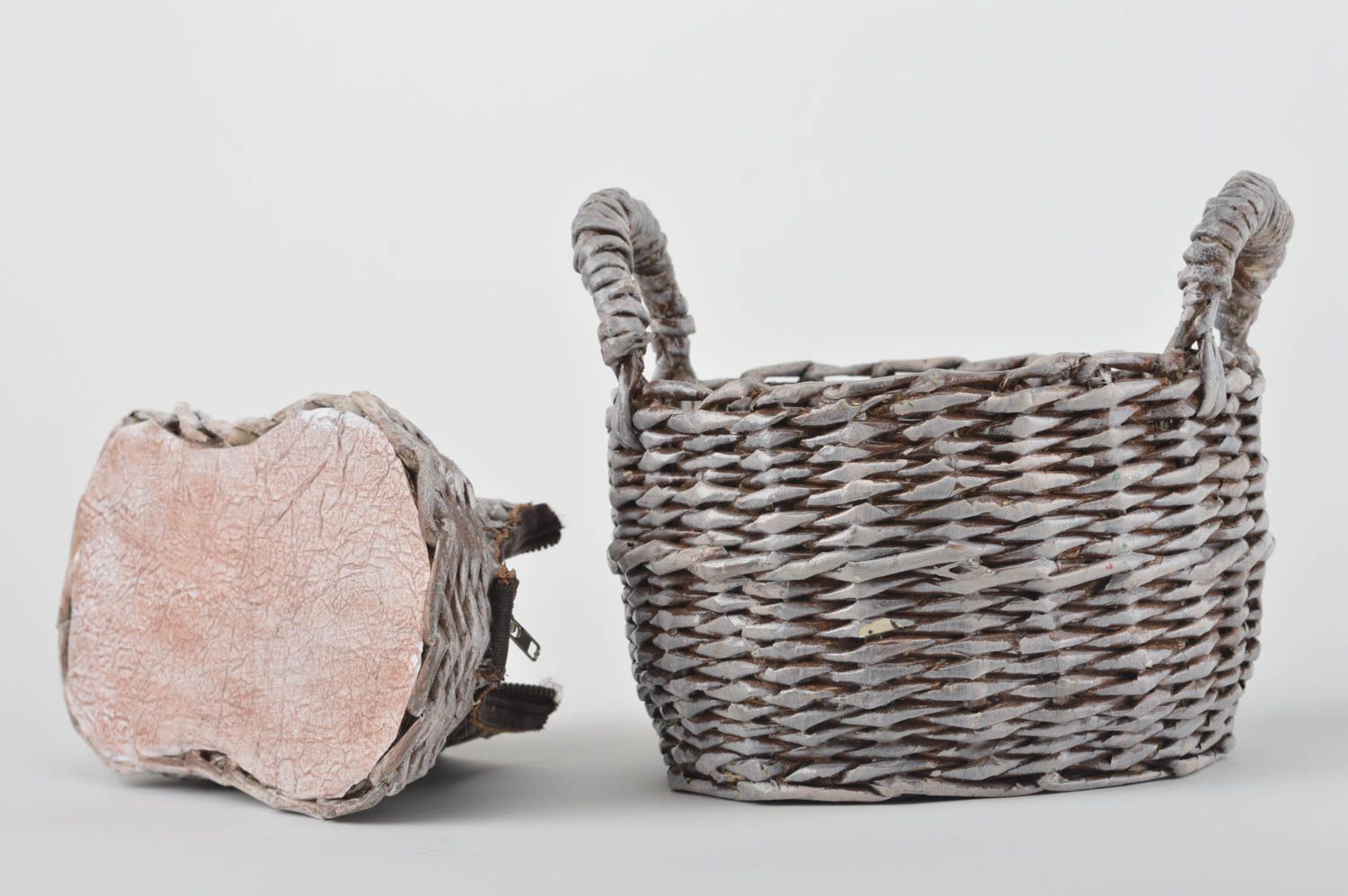 Handmade decorative woven basket paper basket 2 pieces newspaper craft photo 3