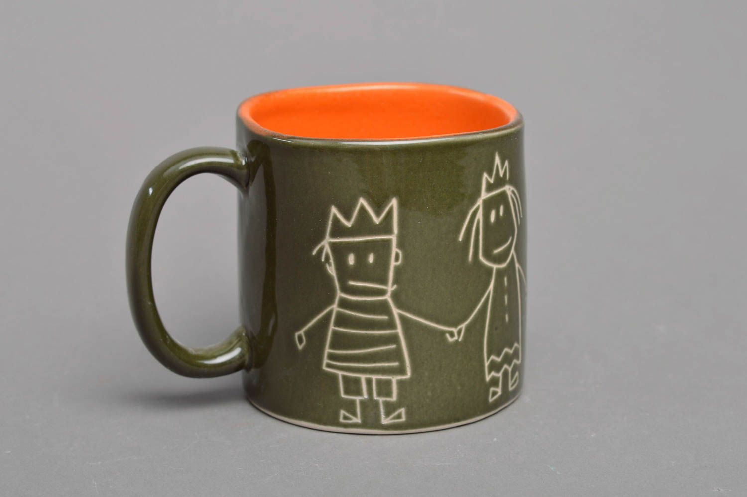 Handmade originelle Tasse aus Porzellan mit Aufschrift grün orange Geschenk foto 2